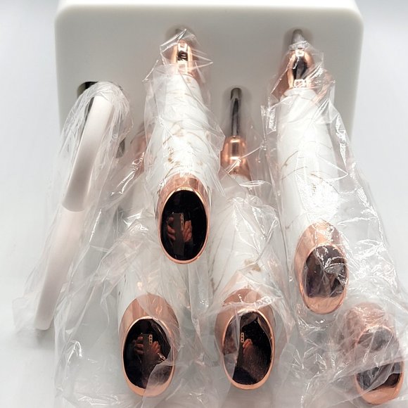 6 Knives Kitchen Cutlery White/Gold Handles Plastic Block Holder EVEYEALTH New - Picture 6 of 14